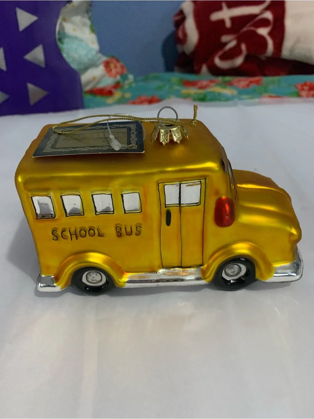 Vintage 2007 Robert Stanley Yellow School Bus Hand Blown Glass Ornament